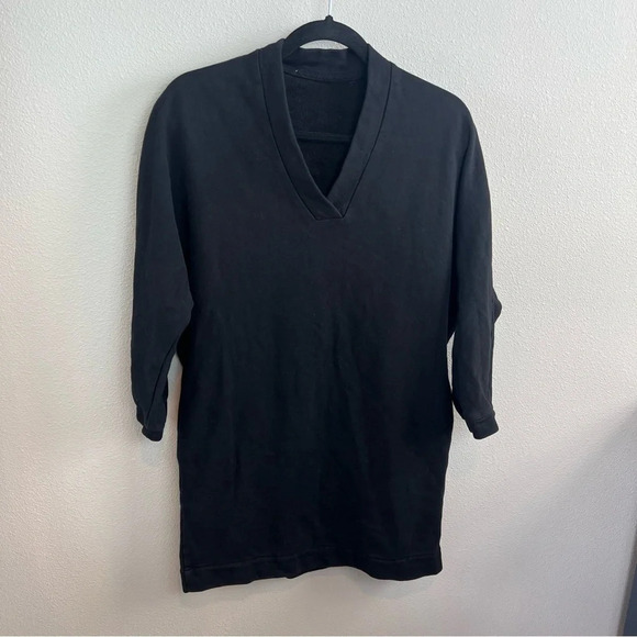 KENZO Sport Sweater Terry Cloth Sweatshirt Dress Black Logo Back V-Neck Small - Picture 3 of 14